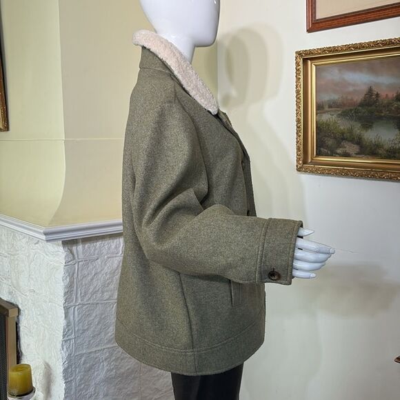 Old Navy Soft Brushed Sherpa Trim Aviator Style Bomber Jacket Moss Green - Picture 3 of 12